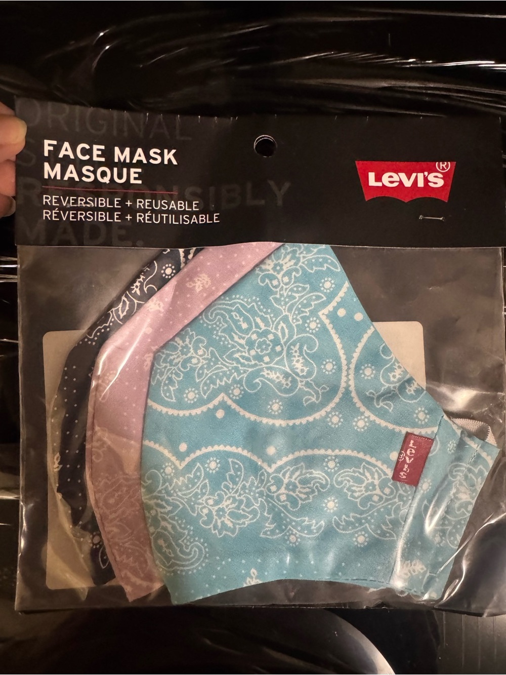 Levi's Women's Reversible Face Mask Trio - Light Blue, Pink, Black